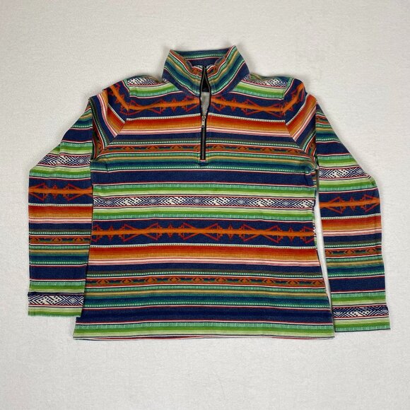 Vintage Chaps Women's Aztec Native Striped Print Orange Green 1/4 Zip Pullover - Picture 1 of 10